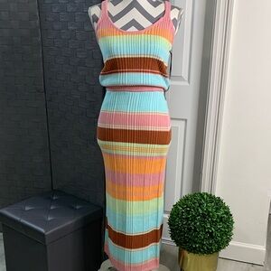 Colorful Striped Knit Co-Ord Midi Skirt Set